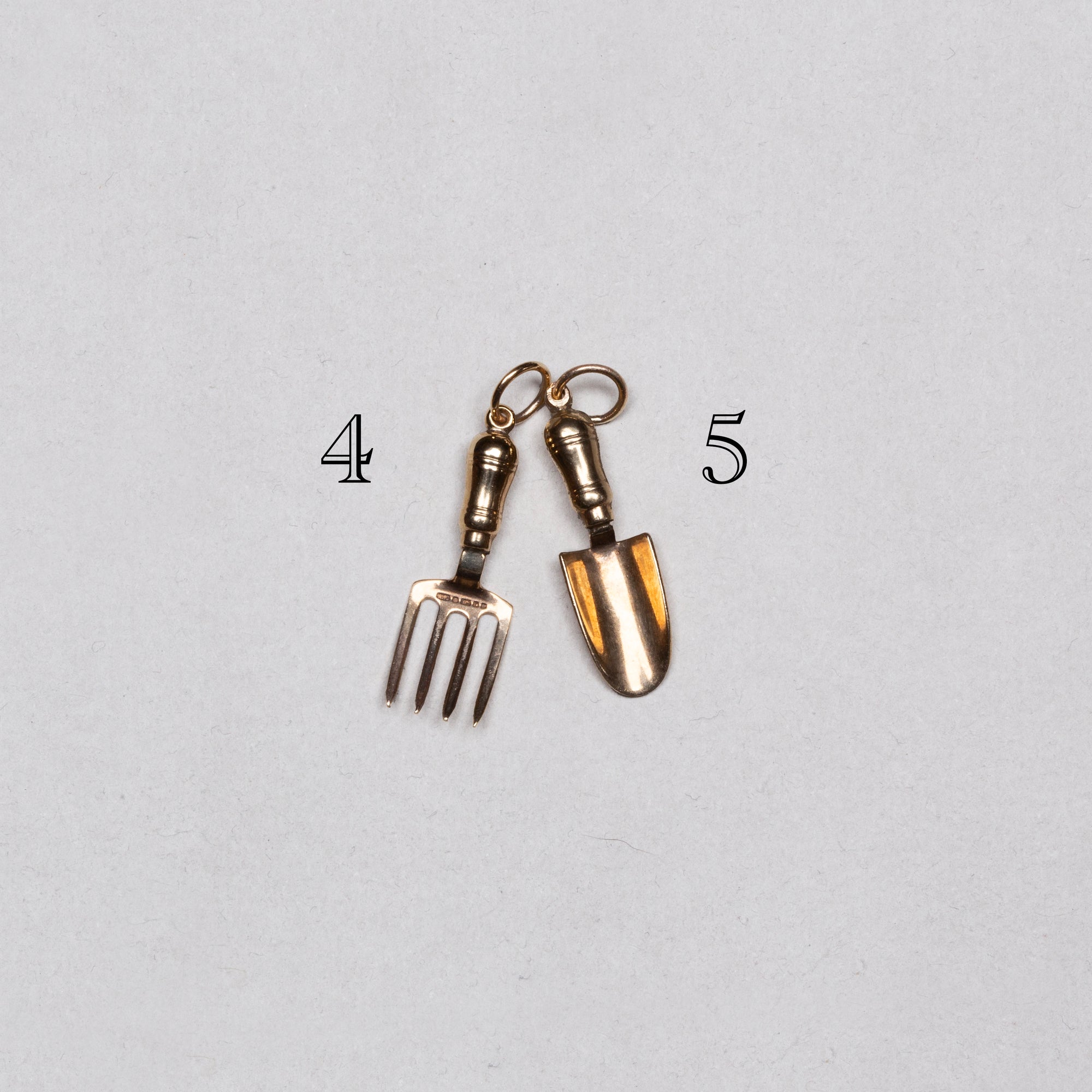 Vintage 9ct Gold Pendant Charms - Trowel & Fork