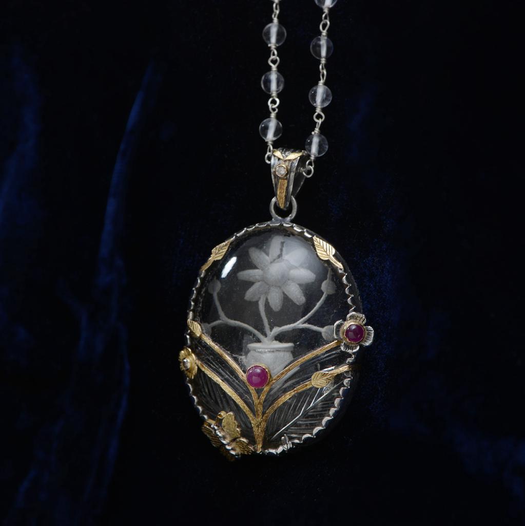 Crystal Ruby Diamond Butterfly Pendant Necklace