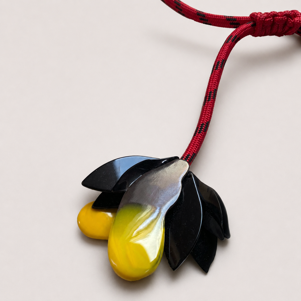 Vintage Marni Black and Yellow Floral Rope Necklace