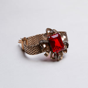 Vintage Kreisler Gold Chain Bracelet with Ruby-Coloured Rhinestone