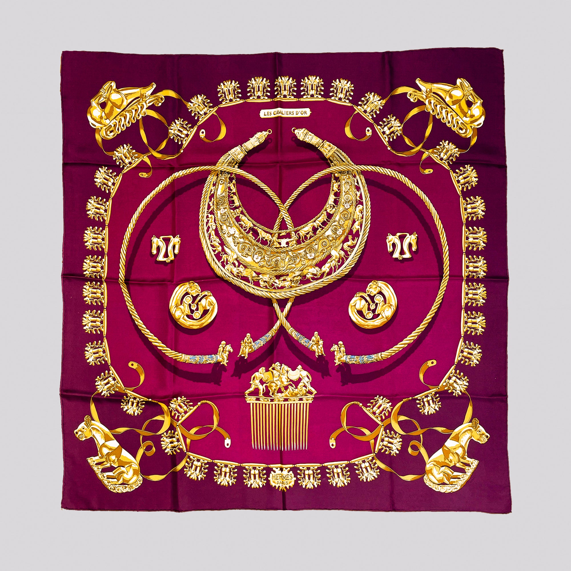 Vintage Hermes Silk Scarf "Les Cavaliers D'Or"