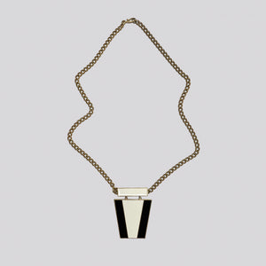 Vintage Monochrome Enamel Pendant Necklace with Gold Chain