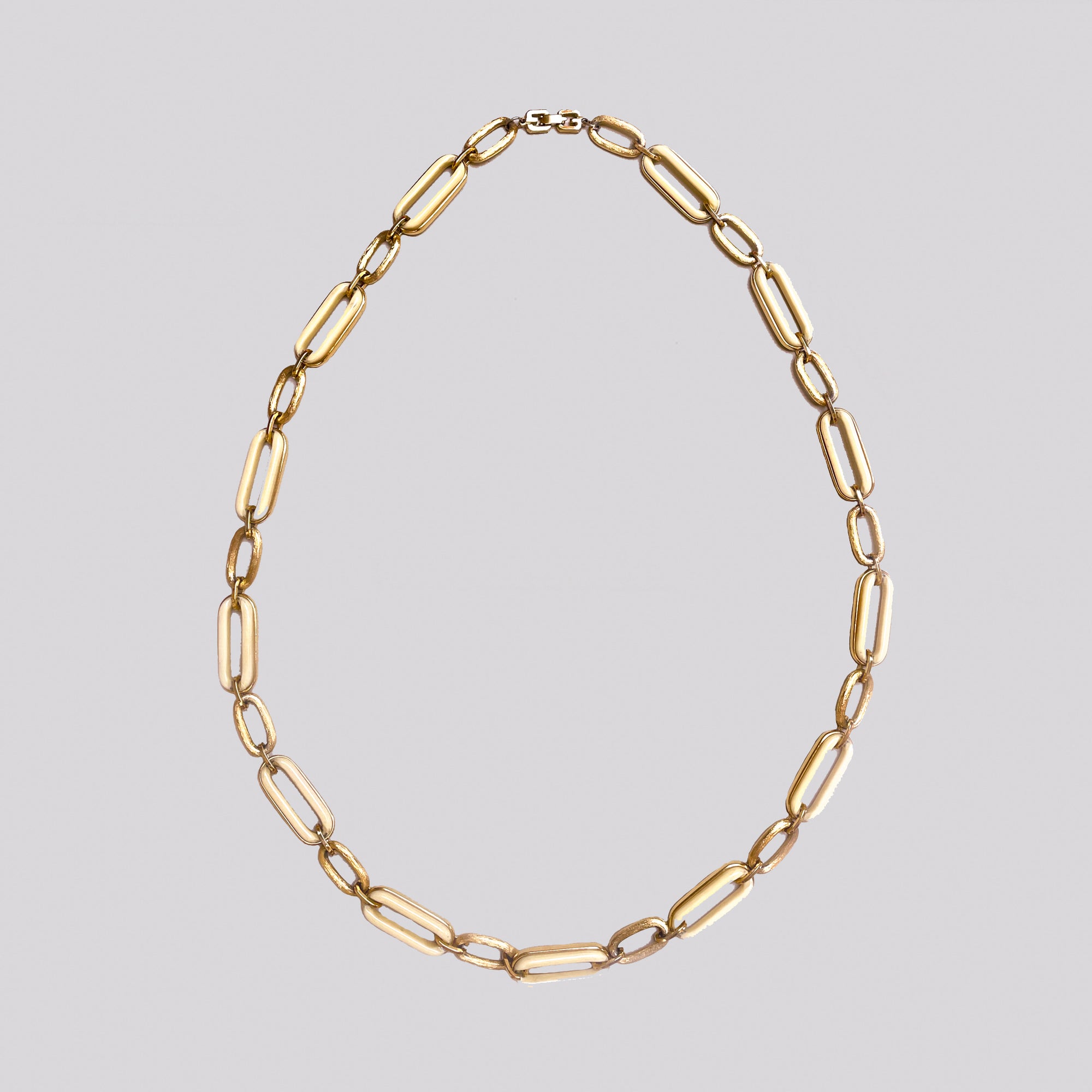 Vintage Givenchy Gold Chain Necklace with White Enamel