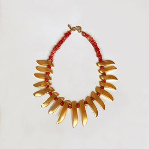 KJL Gold-Tone Spike Necklace with Red Beads