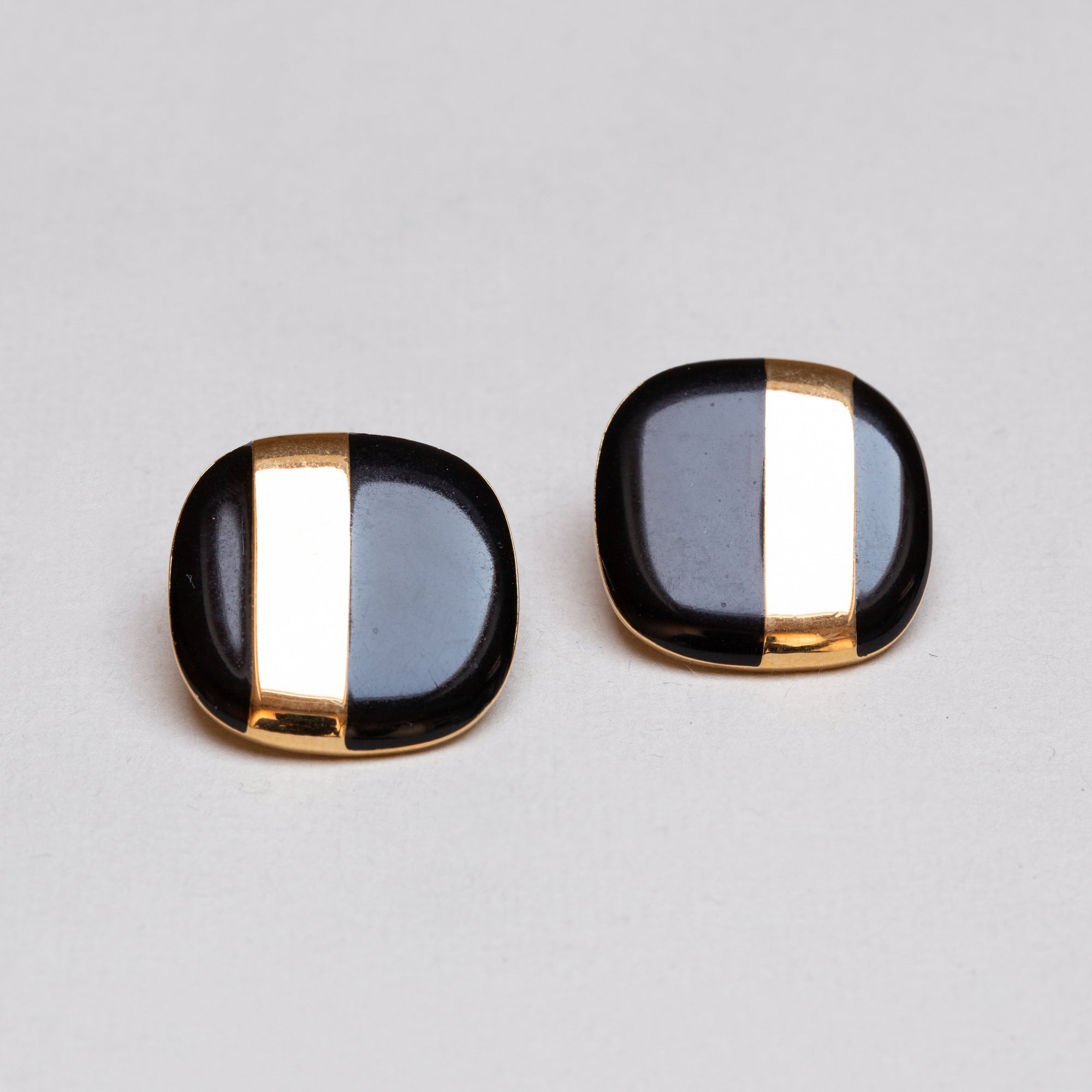 Vintage Gold and Black Enamel Clip-on Earrings