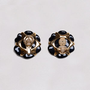 Vintage Chanel 18ct Gold and Black Onyx Camelia Clip-on Earrings