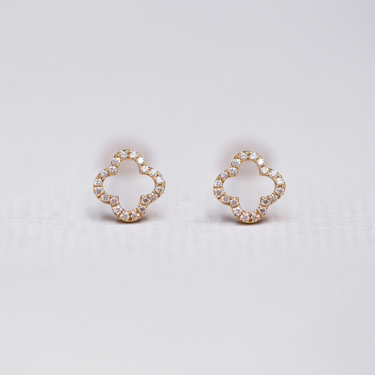 Yellow Gold Victoria Clover Stud Earrings with Diamonds
