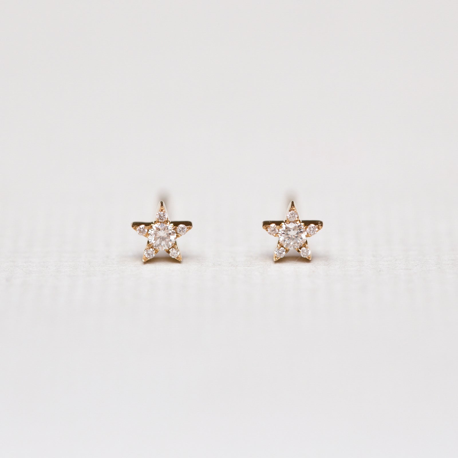 Yellow Gold Star Stud Earrings with Diamonds