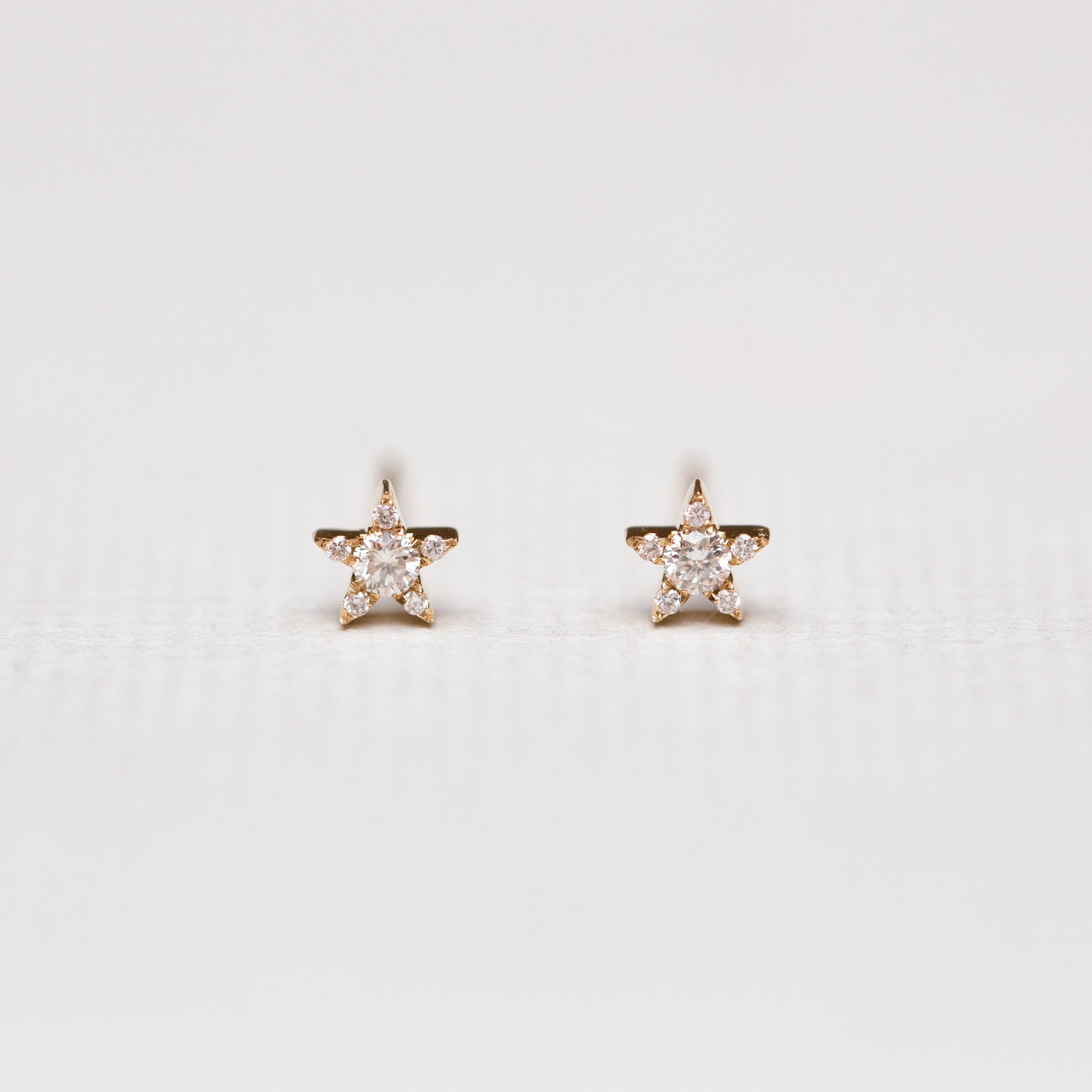 Yellow Gold Star Stud Earrings with Diamonds