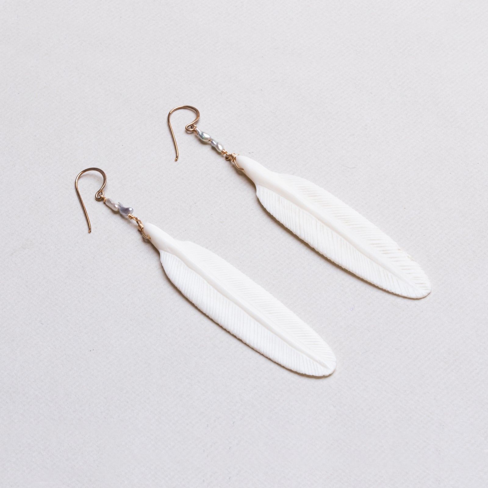 Grey Pearls and Cow Bone Drop Earrings