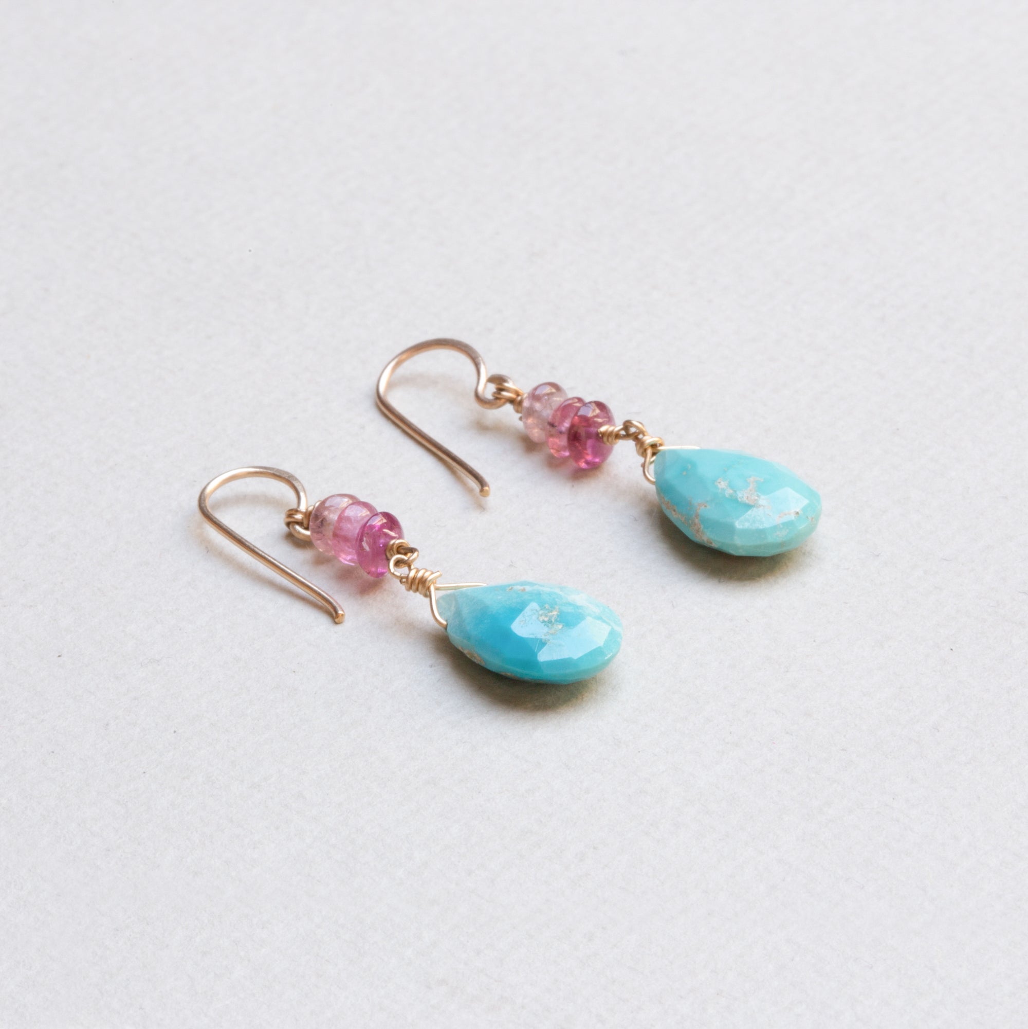 Pink Tourmaline & Turquoise Drop Earrings