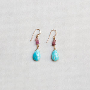 Pink Tourmaline & Turquoise Drop Earrings