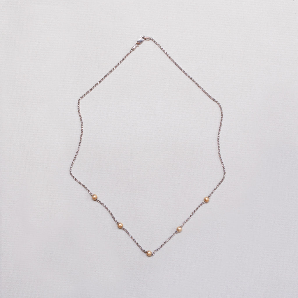 White Gold Station Necklace with Yellow Gold Balls