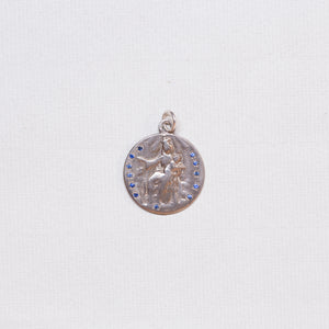 Vintage Sterling Silver Madonna Charm Pendant with Sapphires