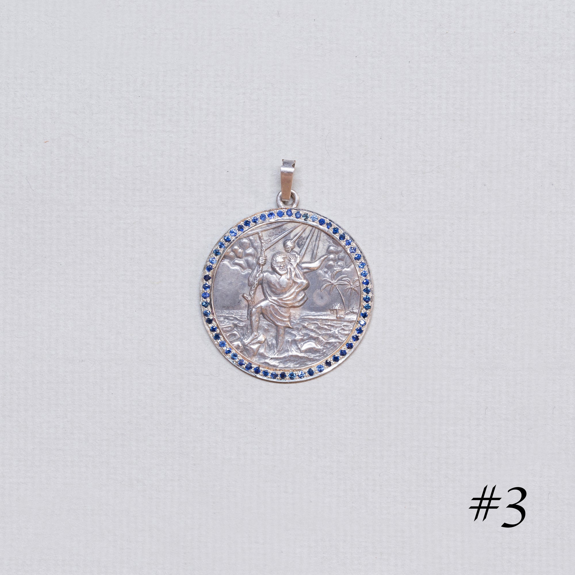 Vintage Silver St. Christopher Charm Pendant with Sapphires #3