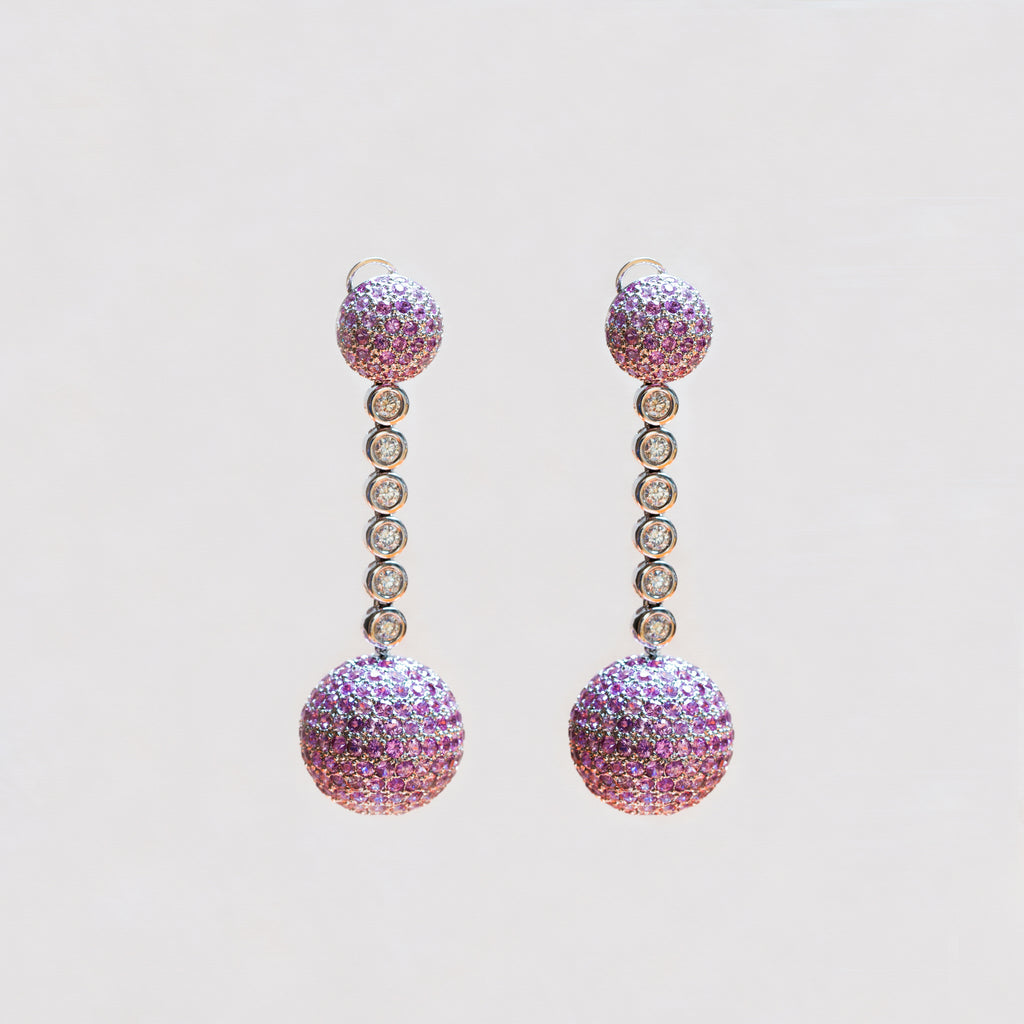 Vintage Pink Sapphire and Diamond Drop Earrings