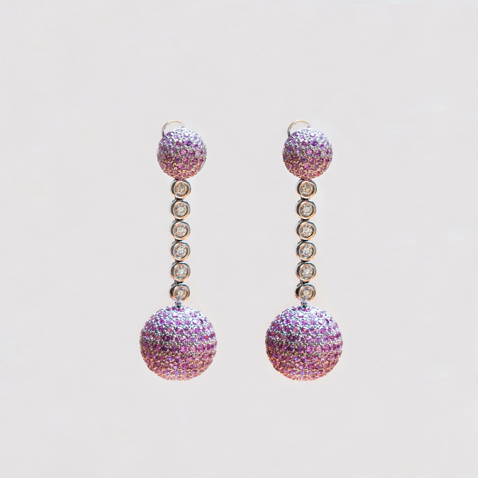 Vintage Pink Sapphire and Diamond Drop Earrings