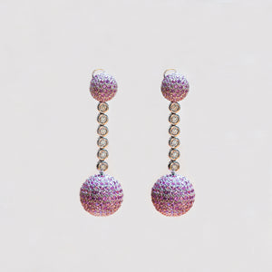 Vintage Pink Sapphire and Diamond Drop Earrings