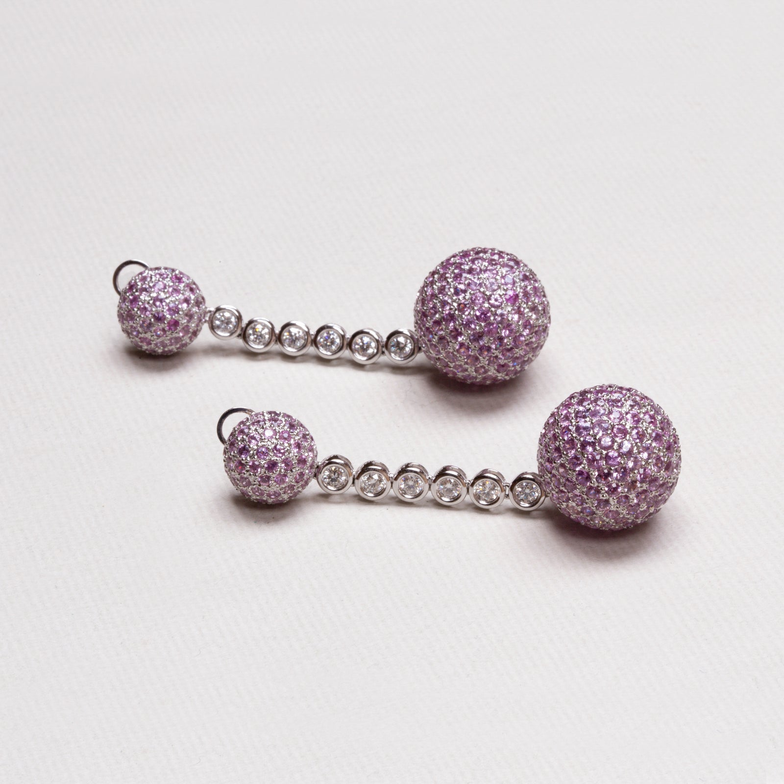 Vintage Pink Sapphire and Diamond Drop Earrings