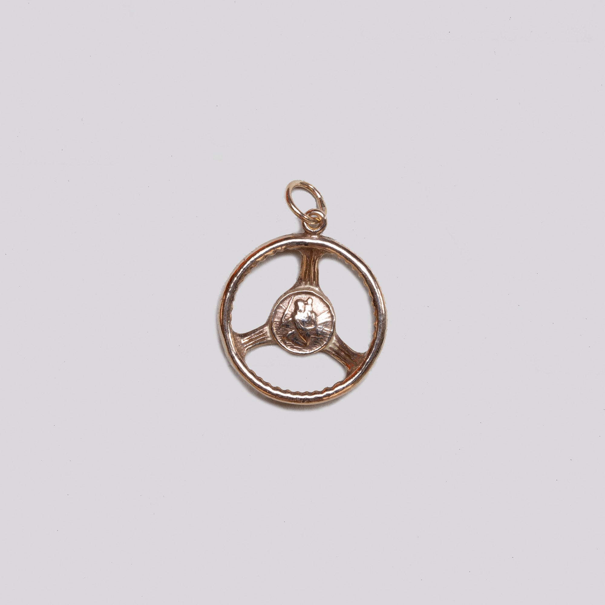 Vintage Gold Steering Wheel St. Christopher Charm Pendant