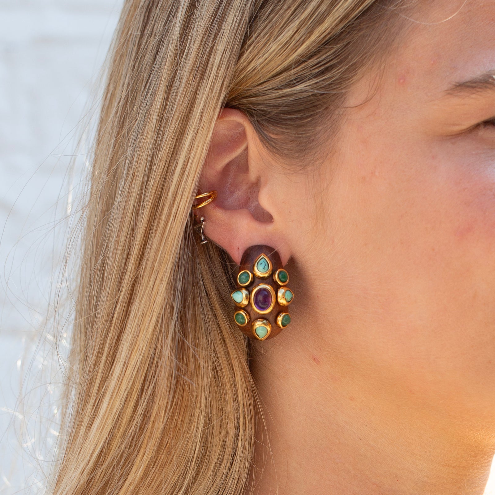 Vintage L'Oree du Bois 18ct Gold and Ebony Clip-on Earrings