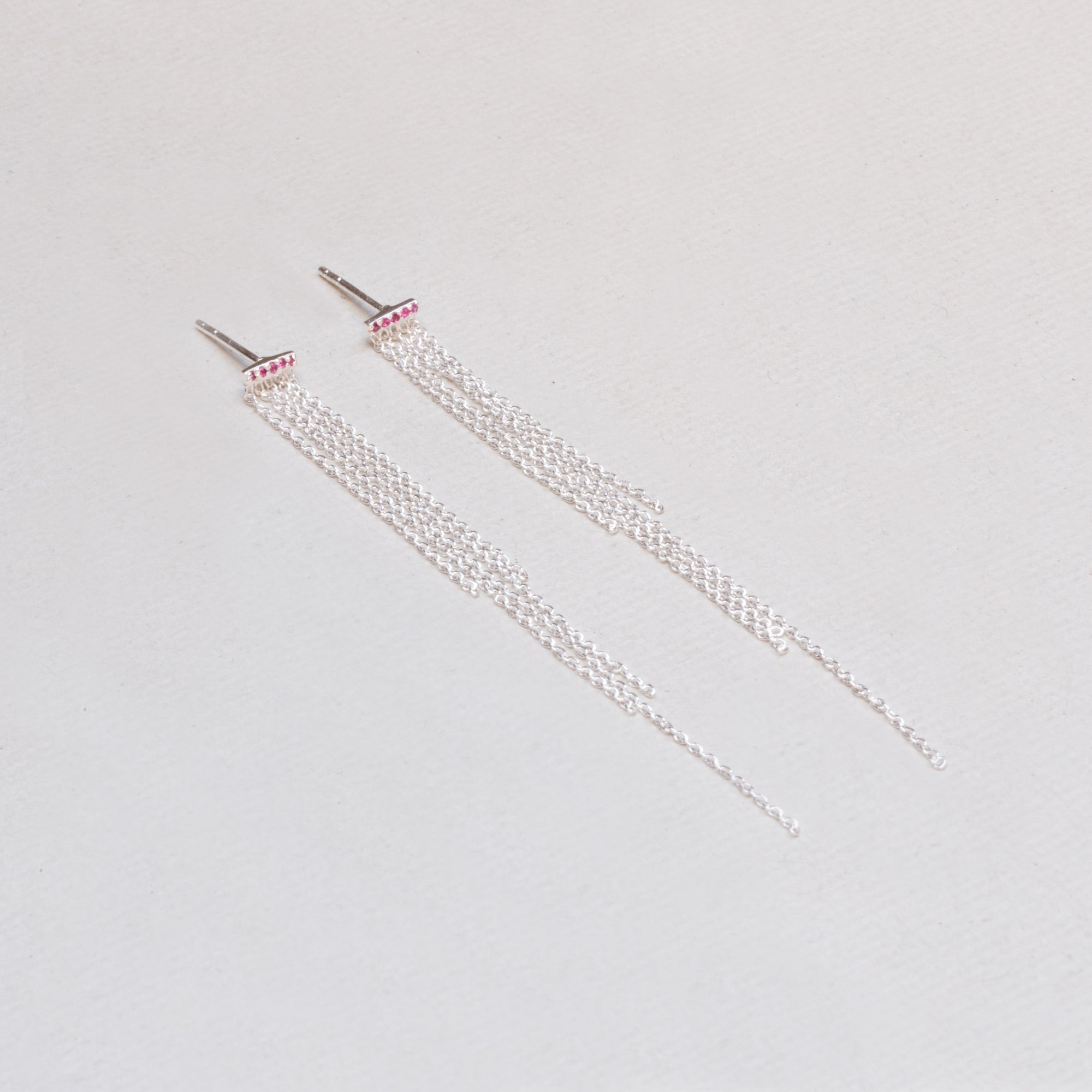 Sterling Silver Tassel Stud Earrings with Garnet