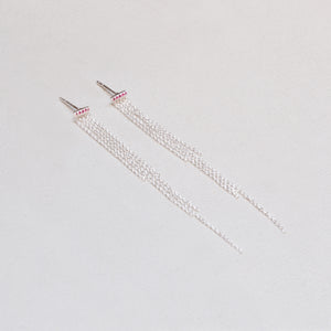 Sterling Silver Tassel Stud Earrings with Garnet