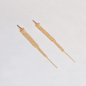 Gold-plated Silver Tassel Stud Earrings with Garnet