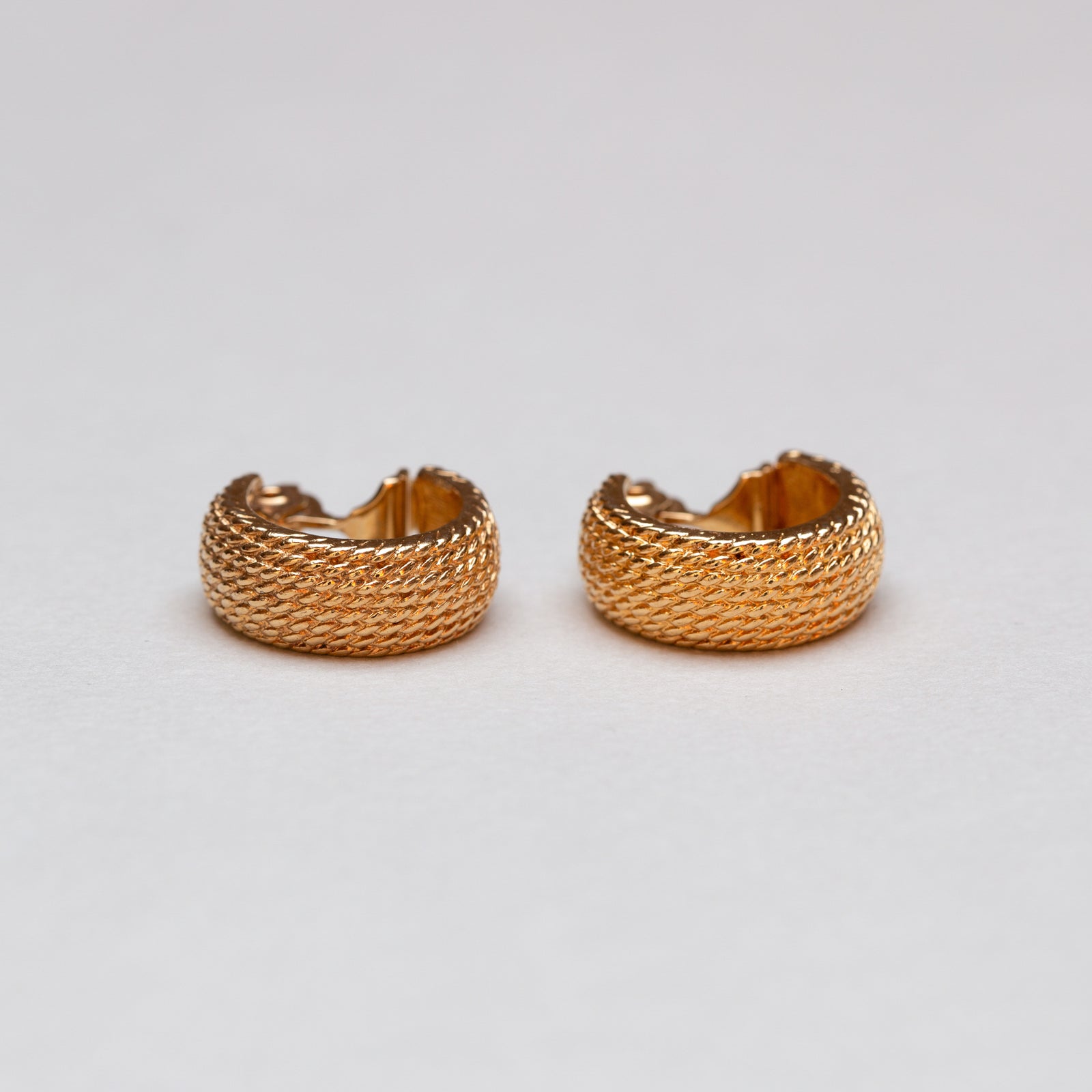 Vintage Monet Textured Rope Gold Clip-on Hoop Earrings