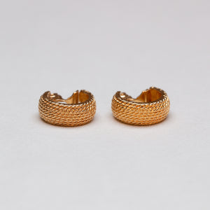 Vintage Monet Textured Rope Gold Clip-on Hoop Earrings