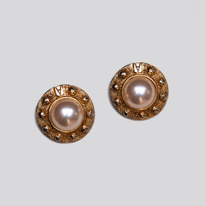 Vintage Alexandre de Paris Gold Clip-on Earrings with Pearl