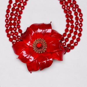 Vintage Red Flower Brooch Necklace