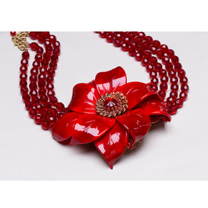 Vintage Red Flower Brooch Necklace