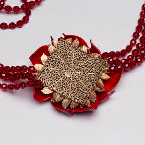 Vintage Red Flower Brooch Necklace