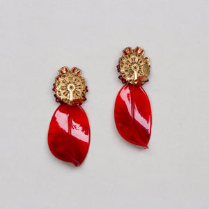 Vintage Red Leaf Clip-on Earrings