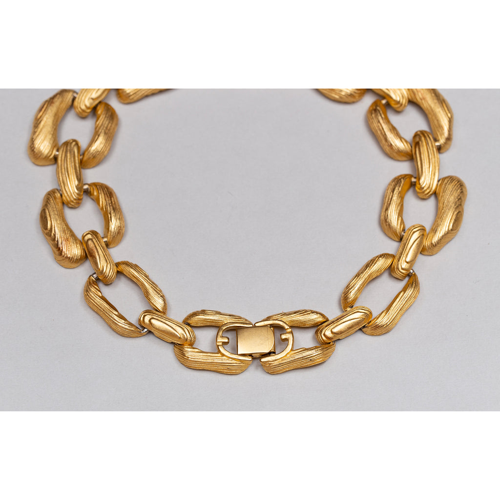 Vintage Givenchy Wood-effect Curblink Gold Chain Necklace