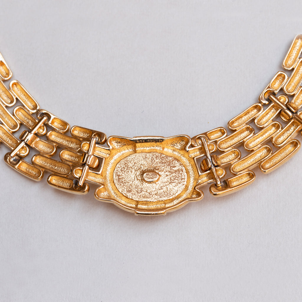 Vintage Givenchy Gold Link Chain Choker Necklace with Pearl