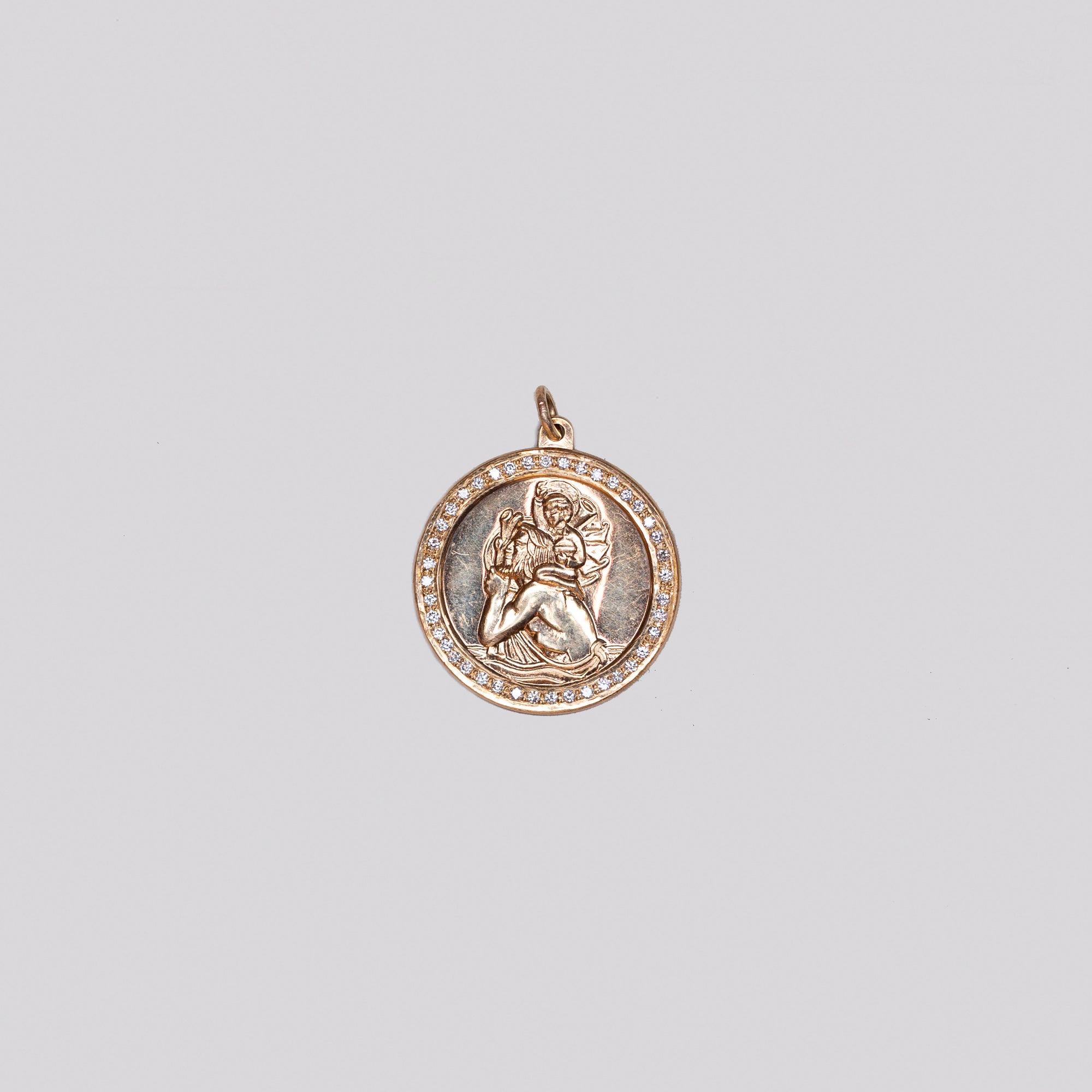 Vintage 9ct Gold St. Christopher Charm Pendant with Diamonds