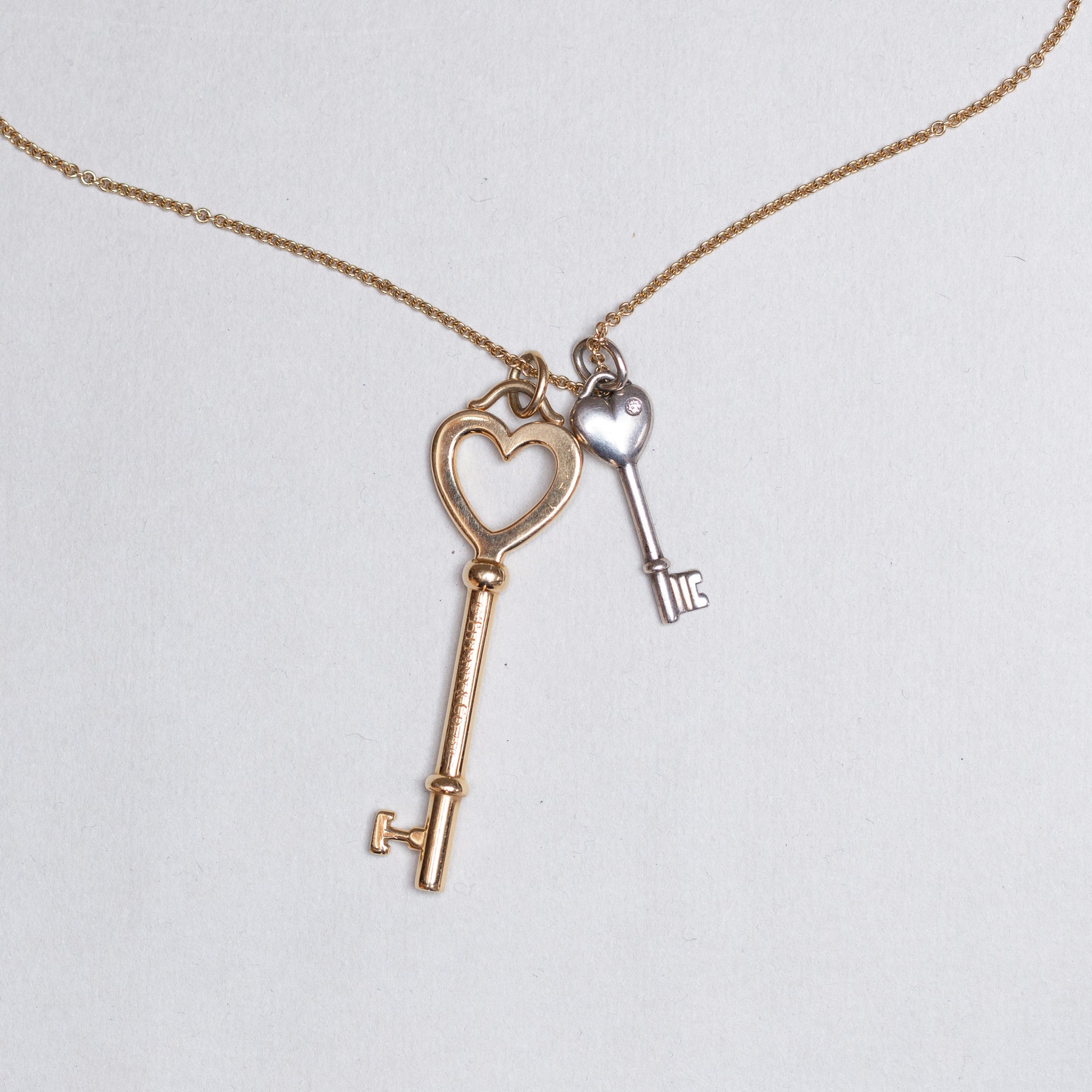 Vintage Tiffany Heart Key Pendants Necklace