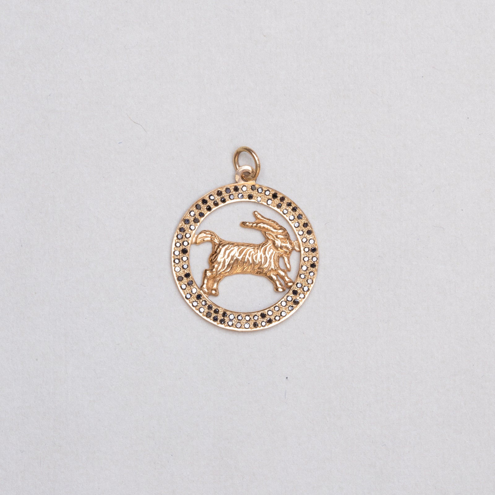 Vintage 9ct Gold Aries Pendant Charm with Black Diamonds