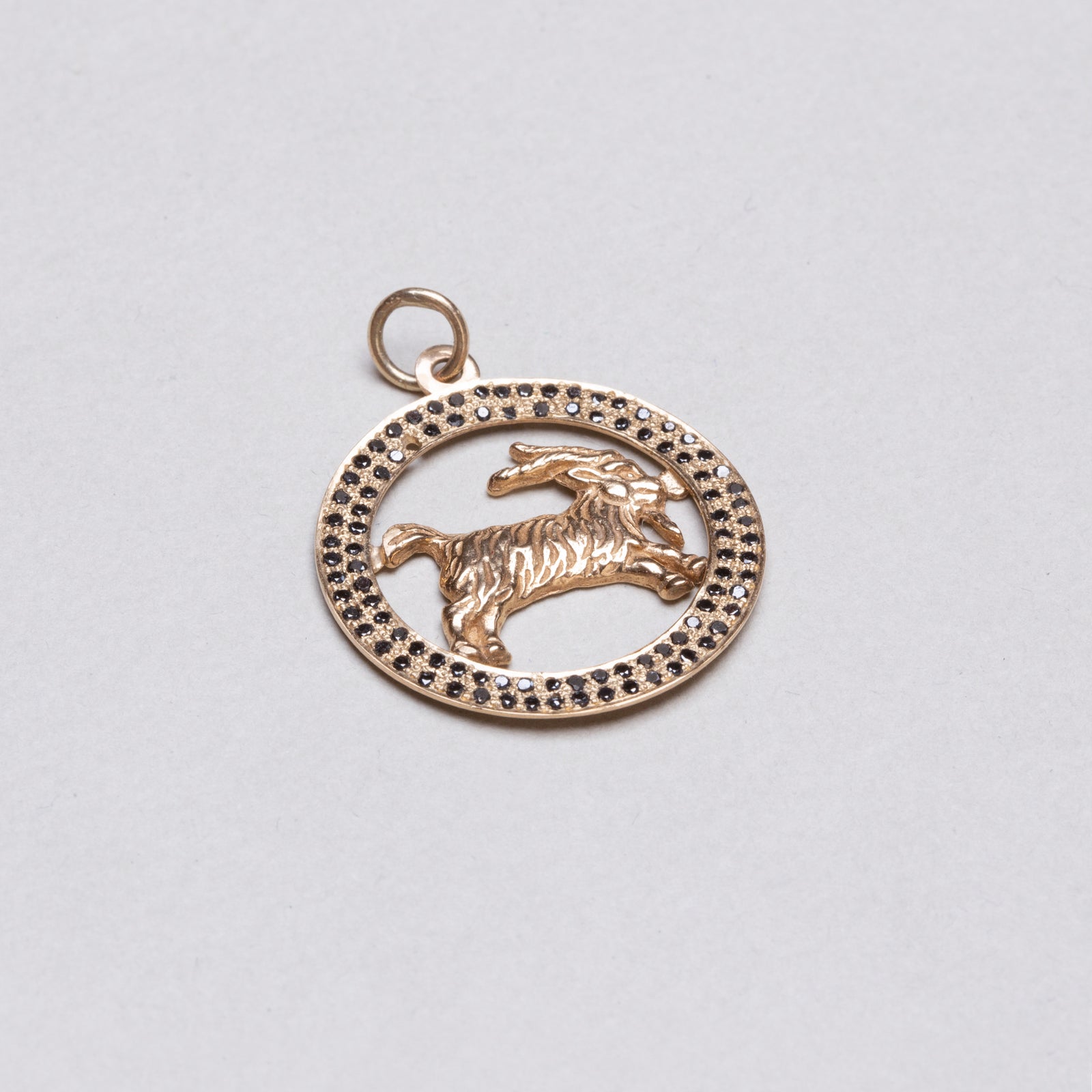 Vintage 9ct Gold Aries Pendant Charm with Black Diamonds