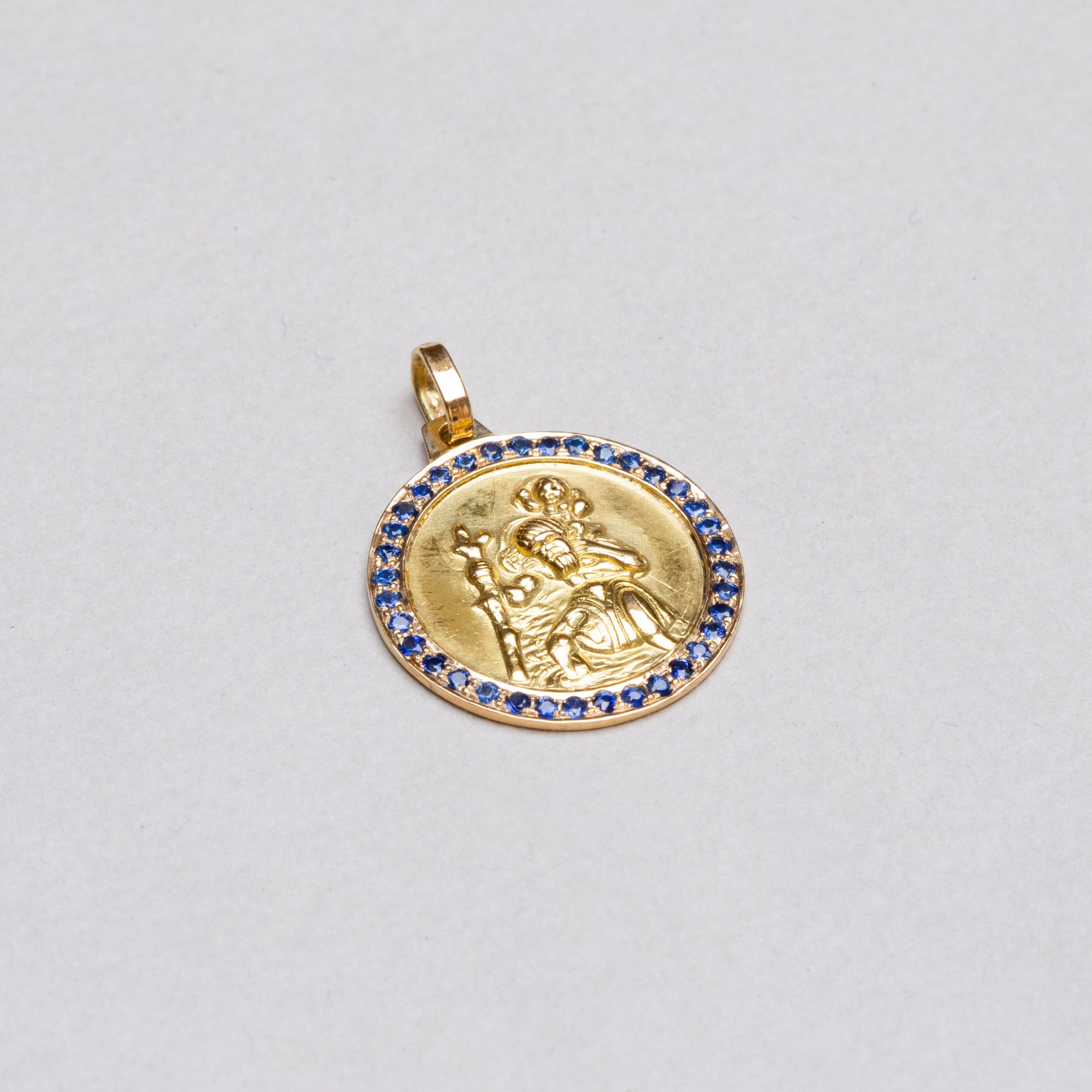 Vintage 9ct Gold St. Christopher Charm Pendant with Sapphires