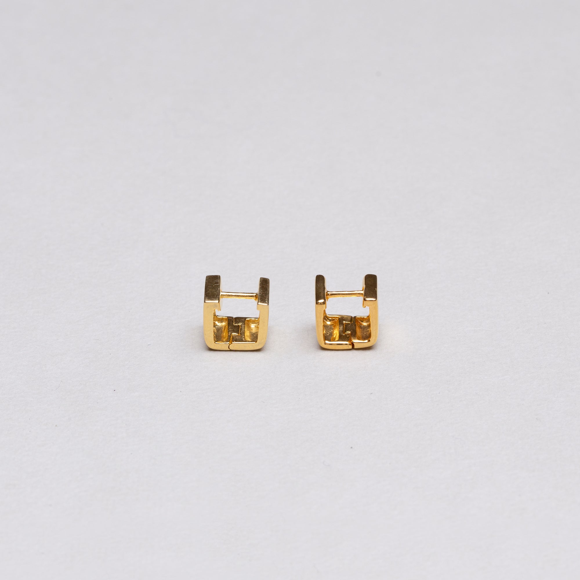 Gold Square Huggie Stud Earrings