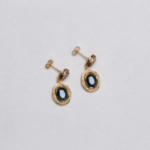 Gold Labradorite and Moss Agate Drop Stud Earrings