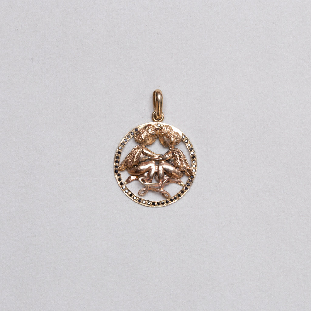 Vintage 9ct Gold Gemini Pendant Charm with Black Diamonds