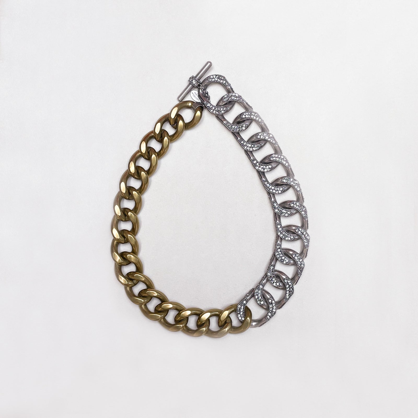 Vintage Lanvin Two-Tone Chain Necklace with Rhinestones