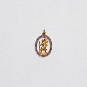 Vintage Oval 9ct Gold St. Christopher Charm Pendant with Sapphires