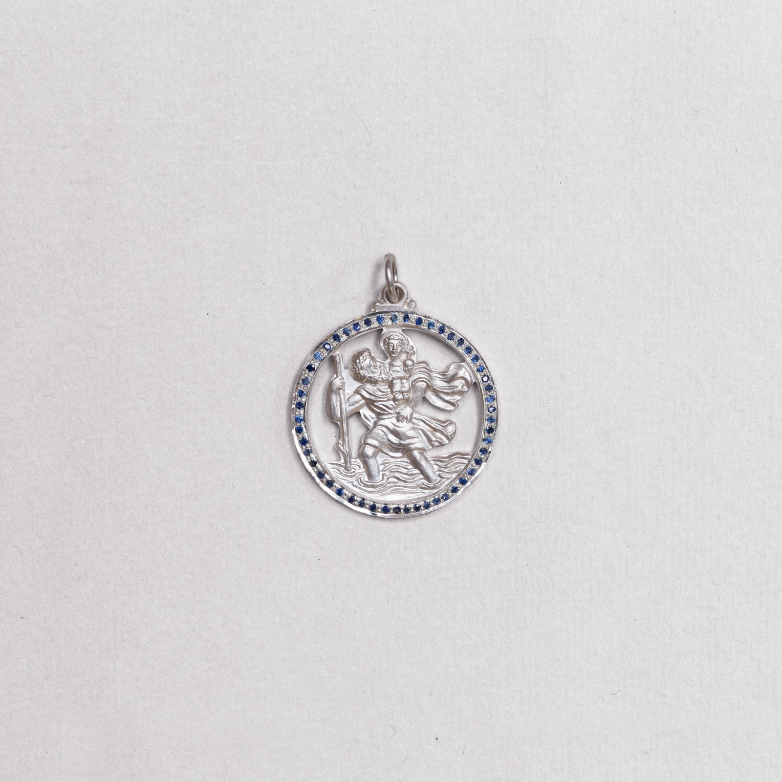 Vintage Silver St. Christopher Charm Pendant with Sapphires #5