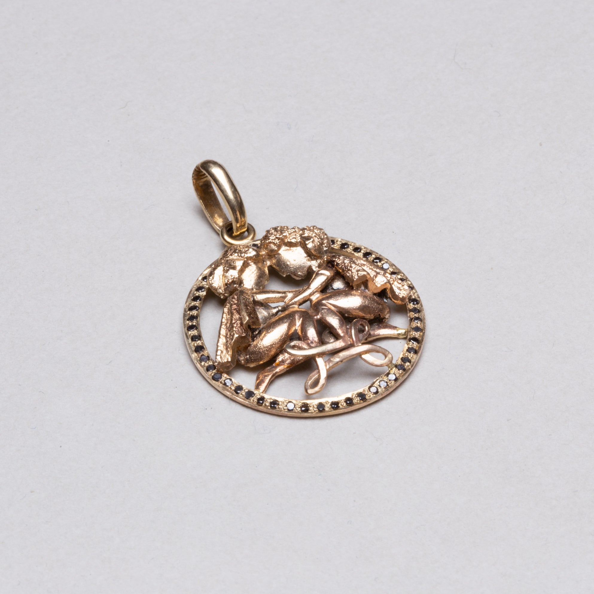 Vintage 9ct Gold Gemini Pendant Charm with Black Diamonds