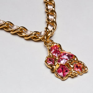 Vintage Gold Chain Necklace with Pink Stones